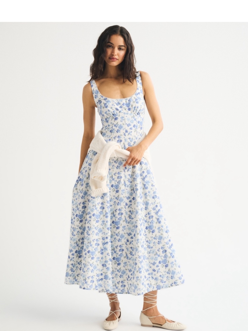 Abercrombie & Fitch Light Blue and White Floral Midi Dress